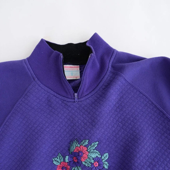 Vintage Lady Footlocker Purple  Floral Half Zip Long Sleeve Sweater Med - Picture 12 of 14